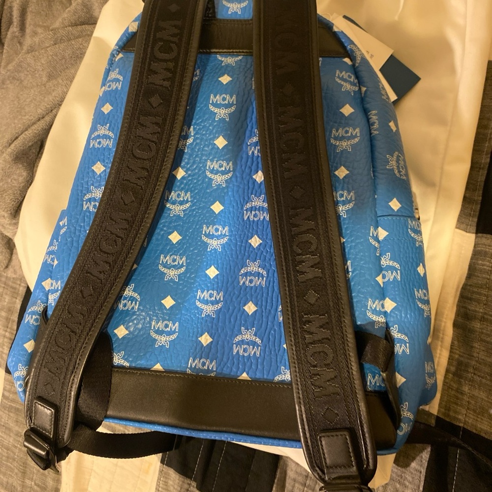 Rare* Mcm Vibrant Blue Patterned Backpack Authent… - image 5